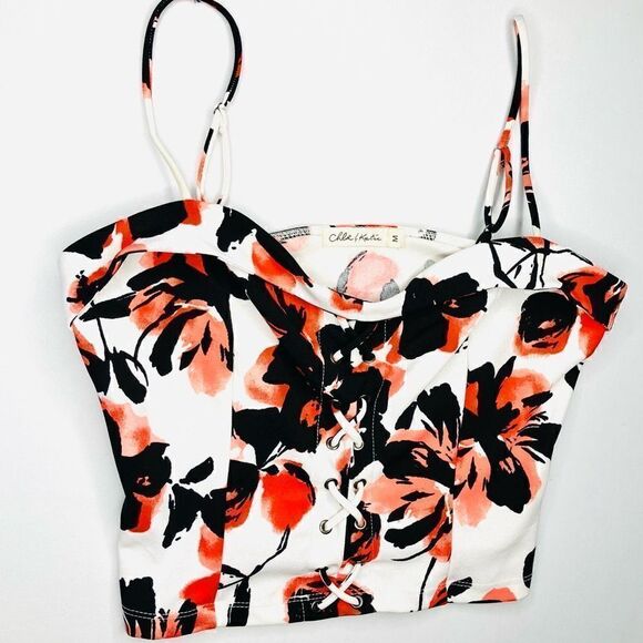 Chloe & Katie Womens Top Sleeveless Bodycon Lace Up Closure Floral Medium - Picture 4 of 9